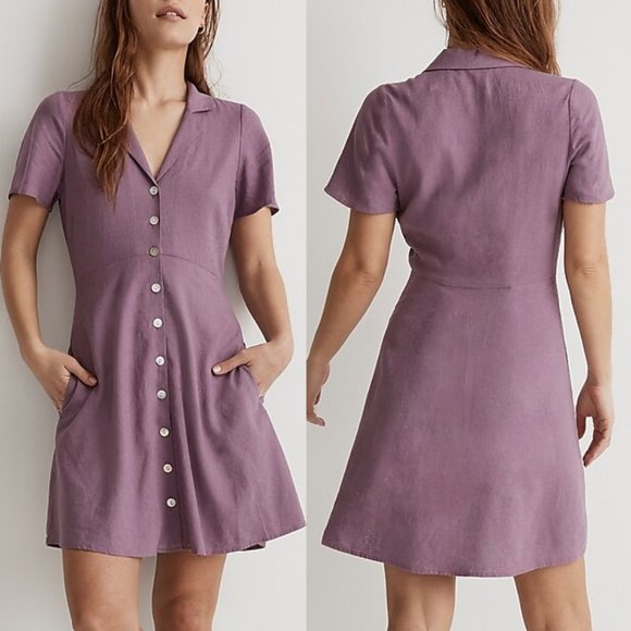 MADEWELL Kacie Mini Shirtdress Linen Button Front Antique Purple Retro $118 - Picture 1 of 10